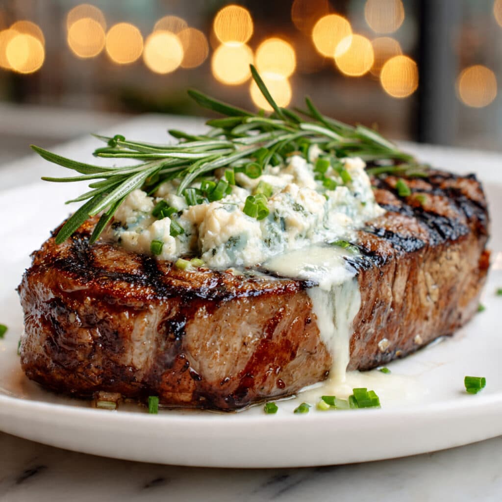 Grilled New York Strip with Blue Cheese Butter Recipe