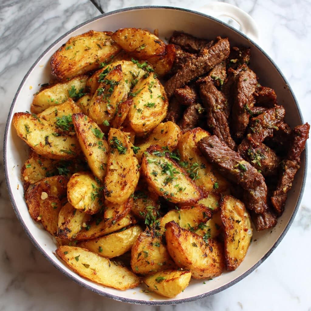 Garlic Butter Steak & Cheddar Potato Bake Recipe