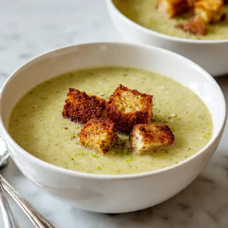 Creamy Broccoli Soup with Garlic Croutons Recipe