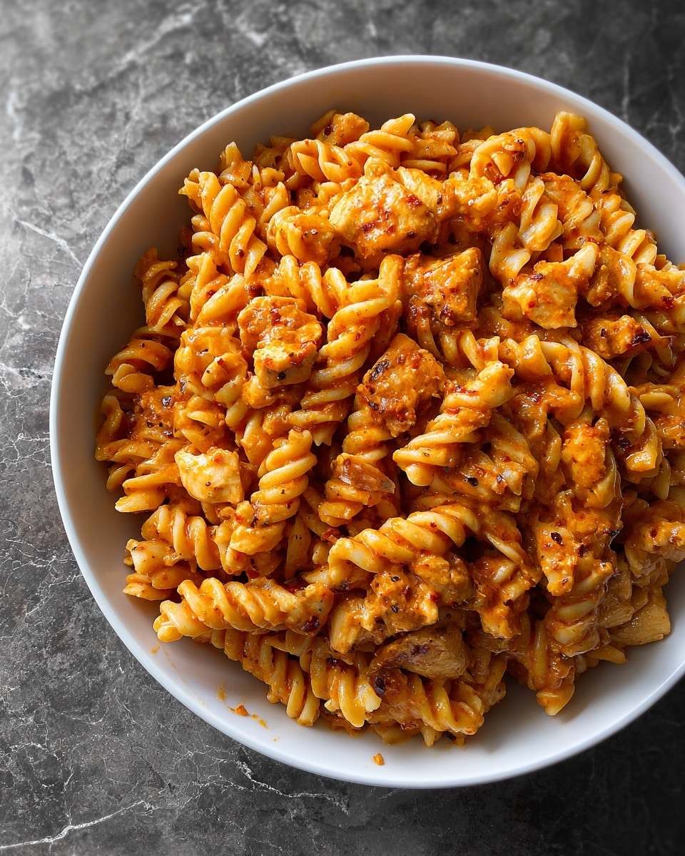 The image shows a row of clear plastic containers arranged on a white marbled surface. Each container is filled with a mix of food featuring spiral pasta spirals in a soft orange-red sauce with visible pieces of cooked vegetables such as red and green peppers. The food looks evenly packed inside the containers, and there are about ten containers lined up closely together. The lighting is natural and soft, highlighting the texture of the pasta and sauce. photo taken with an iphone --ar 4:5 --v 7