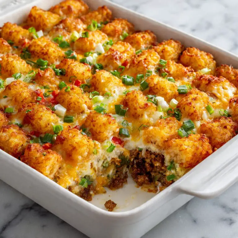 Tater Tot Breakfast Casserole with Sausage, Eggs, and Cheddar Recipe