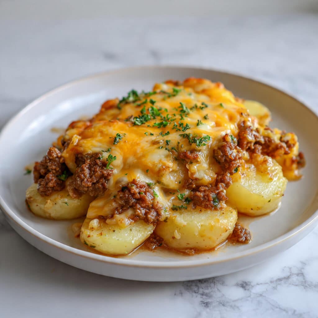 Cheesy Slow Cooker Beef and Potato Casserole Recipe