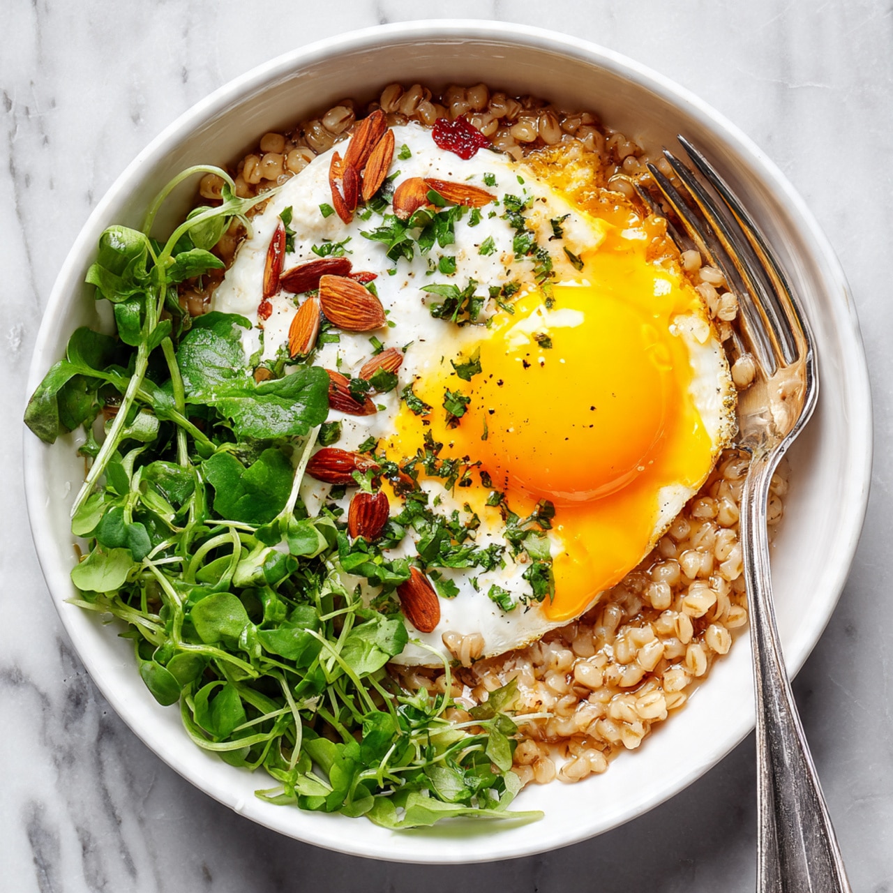 Savory Barley Breakfast Bowl with Mushrooms and Spinach Recipe