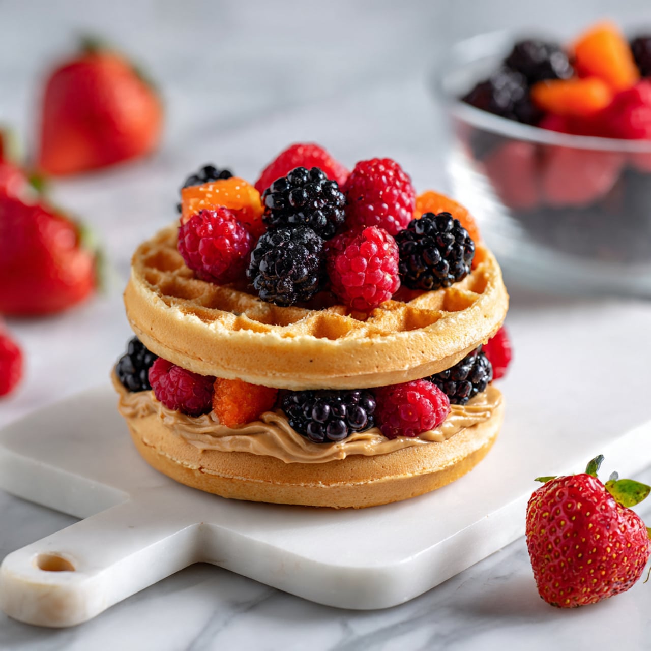 Peanut Butter & Berries Waffle Sandwich Recipe
