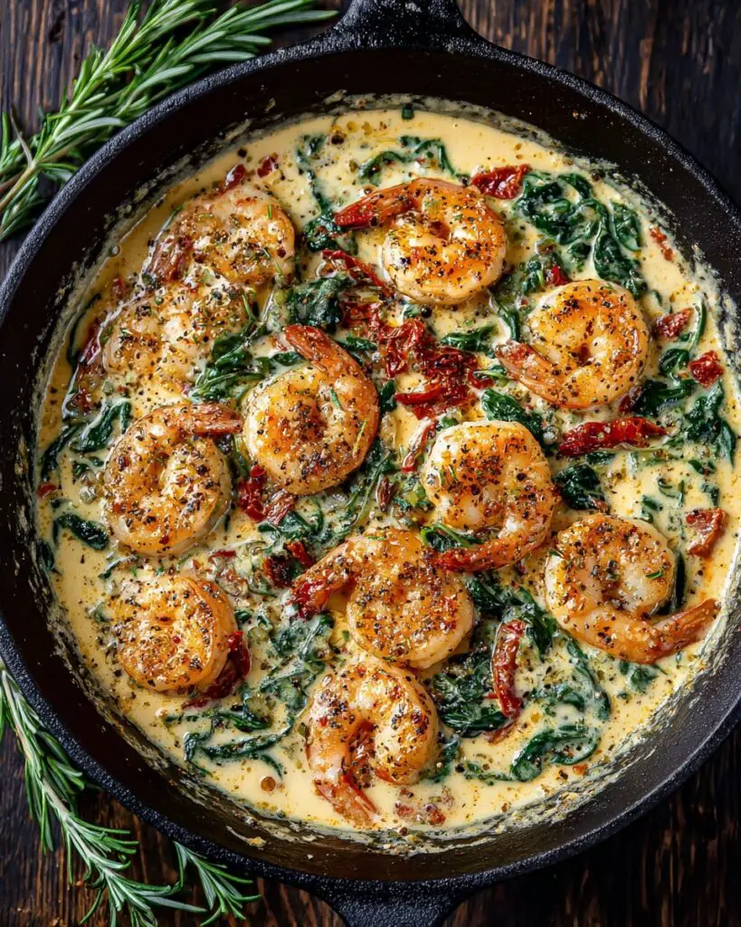 Tuscan Shrimp with Creamy Garlic, Spinach, and Sun-Dried Tomatoes Recipe