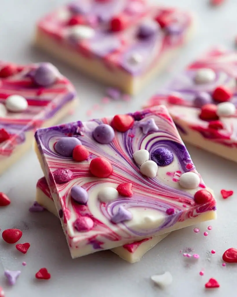 Pink Chocolate Bark with Hearts and Sprinkles Recipe