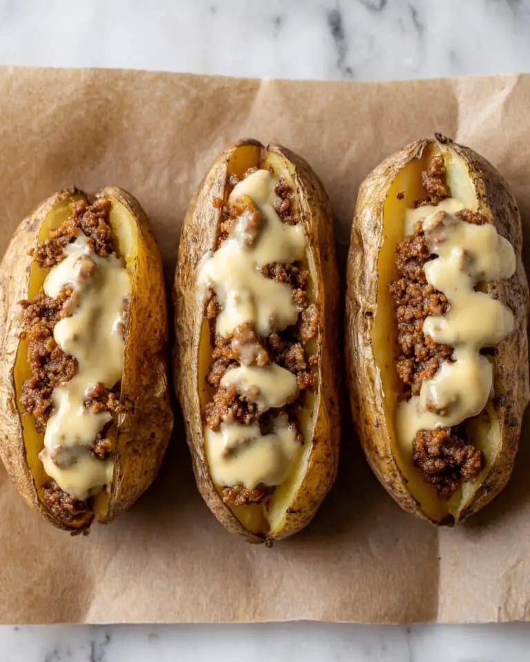 Mushroom Swiss Cheeseburger Stuffed Potatoes with Dijonnaise Recipe