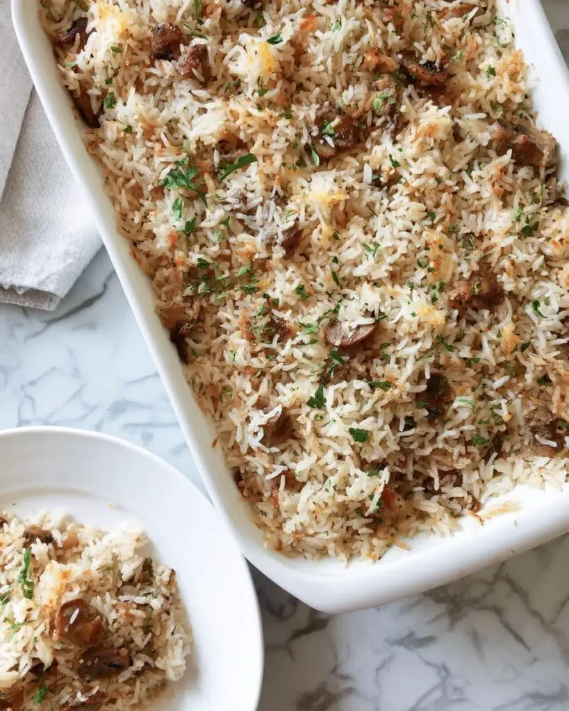 Steak and Mushroom Baked Rice Recipe