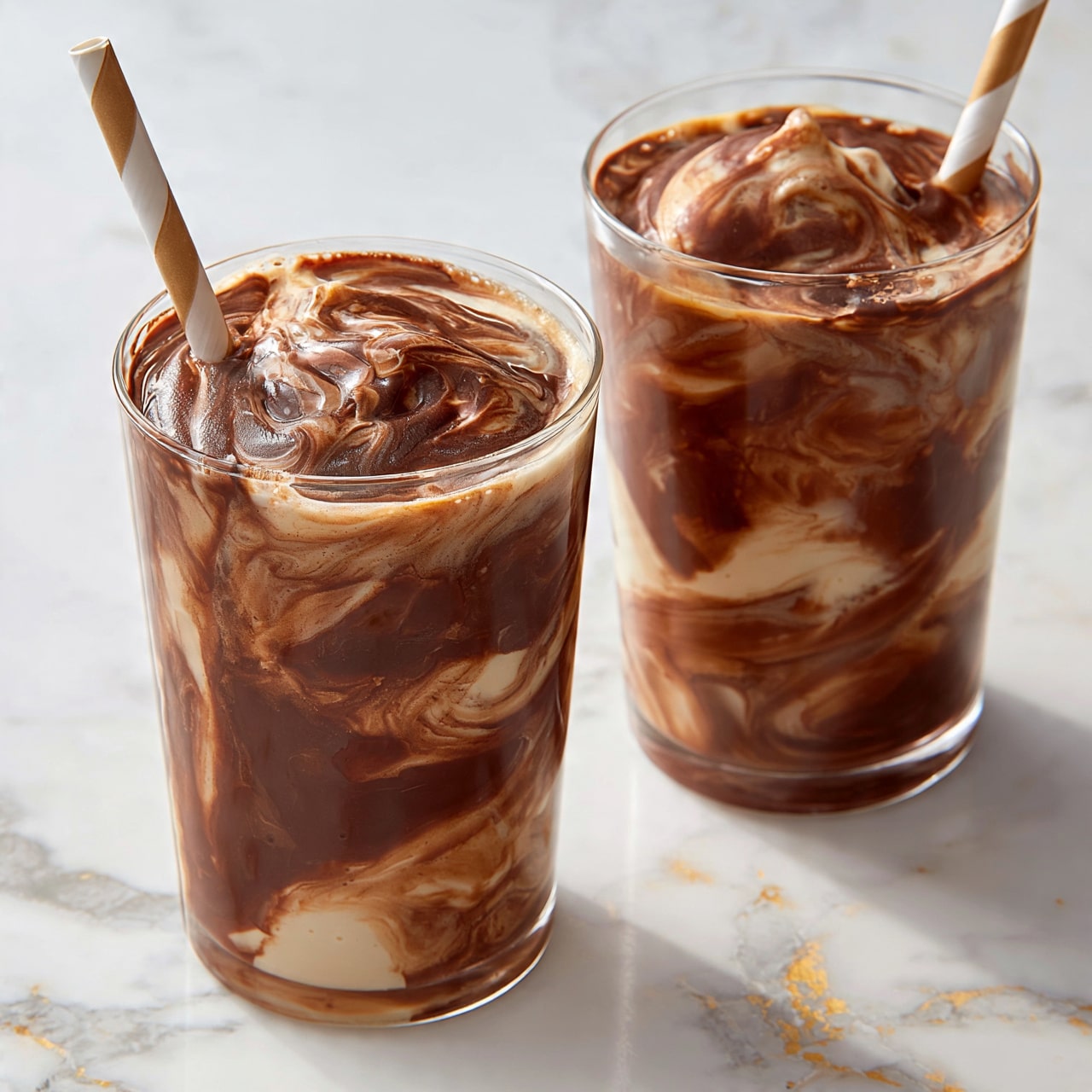 square image Five clear glass containers sit on a white marbled surface. The largest jar holds a dark brown liquid with visible ice cubes near the top. Next to it is a small clear bowl filled with smooth, thick caramel-colored sauce. Below that is a small jar containing a light beige liquid. To the left is another small bowl filled with white mini marshmallows that look soft and puffy. At the bottom center is a clear bowl holding several large, clear ice cubes stacked with shiny and reflective surfaces. photo taken with an iphone --ar 4:5 --v 7