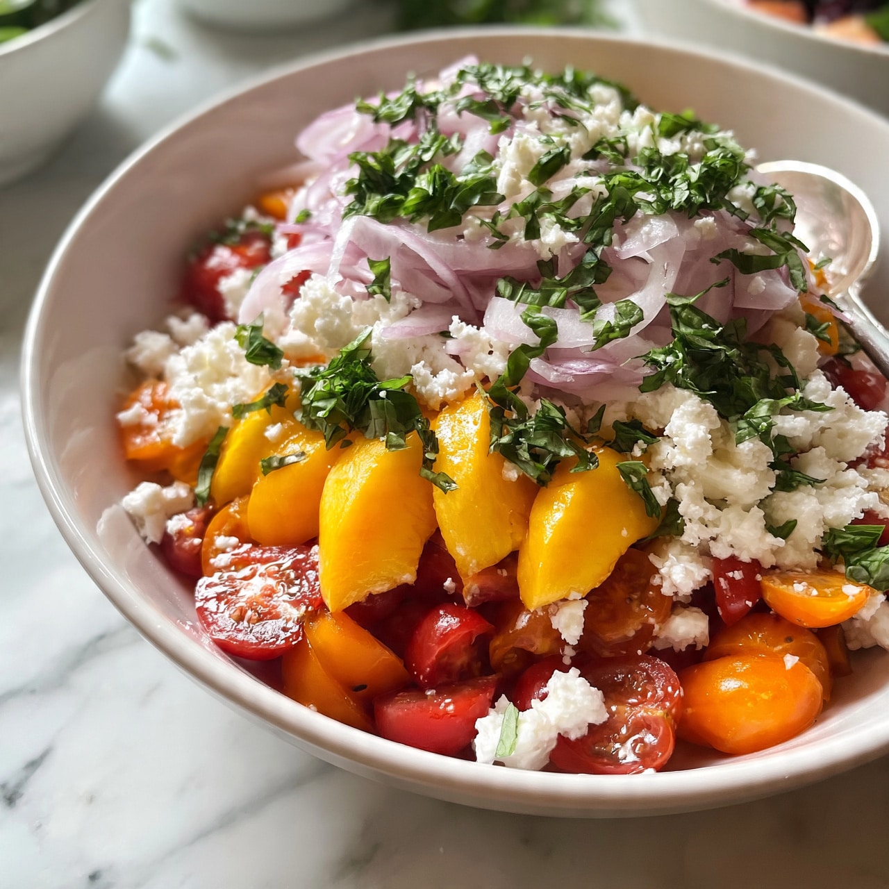 Fresh Peach Feta Salad with Honey Balsamic Vinaigrette Recipe