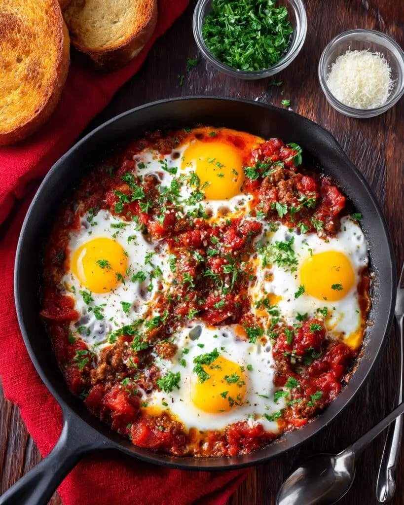 Eggs in Purgatory: Rustic Italian Poached Eggs in Spicy Tomato Sauce Recipe