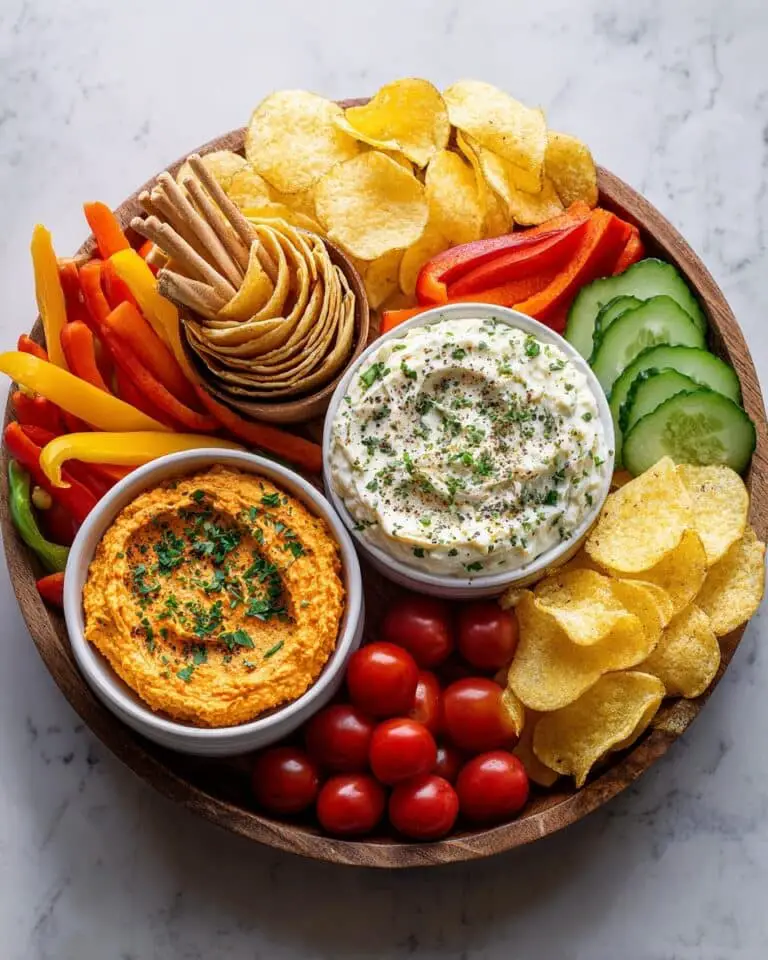 Colorful Hummus Veggie Board with Pita, Crackers, and Olives Recipe