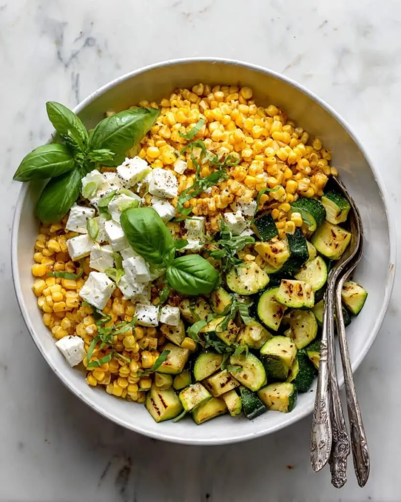 Grilled Zucchini & Corn Salad with Basil Vinaigrette Recipe