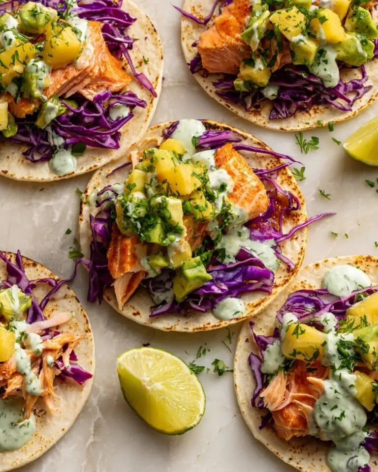 Baked Salmon Tacos with Crunchy Cabbage Slaw Recipe