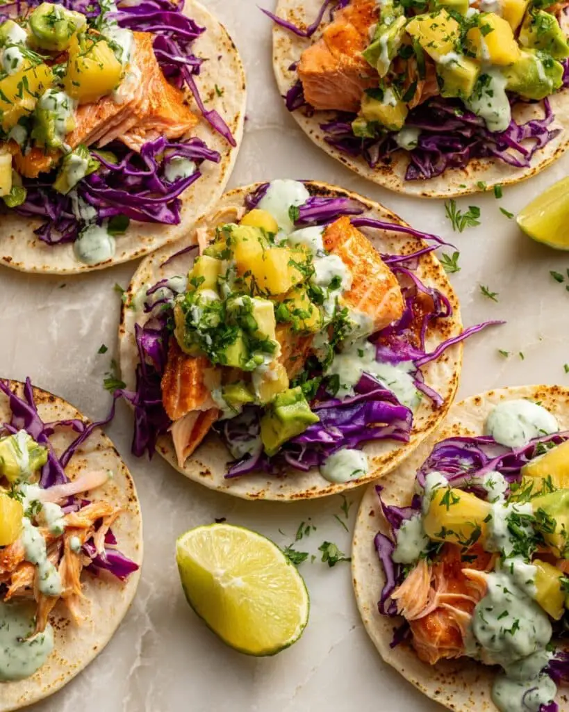 Baked Salmon Tacos with Crunchy Cabbage Slaw Recipe