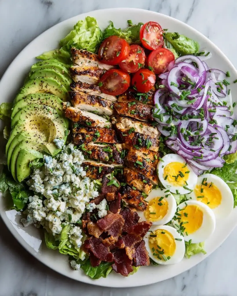 Cobb Salad with Grilled Chicken, Bacon, Avocado, and Blue Cheese in a Red Wine Vinaigrette Recipe