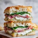 Focaccia Sandwich with Deli Meats, Pesto Mayo, and Fresh Vegetables Recipe