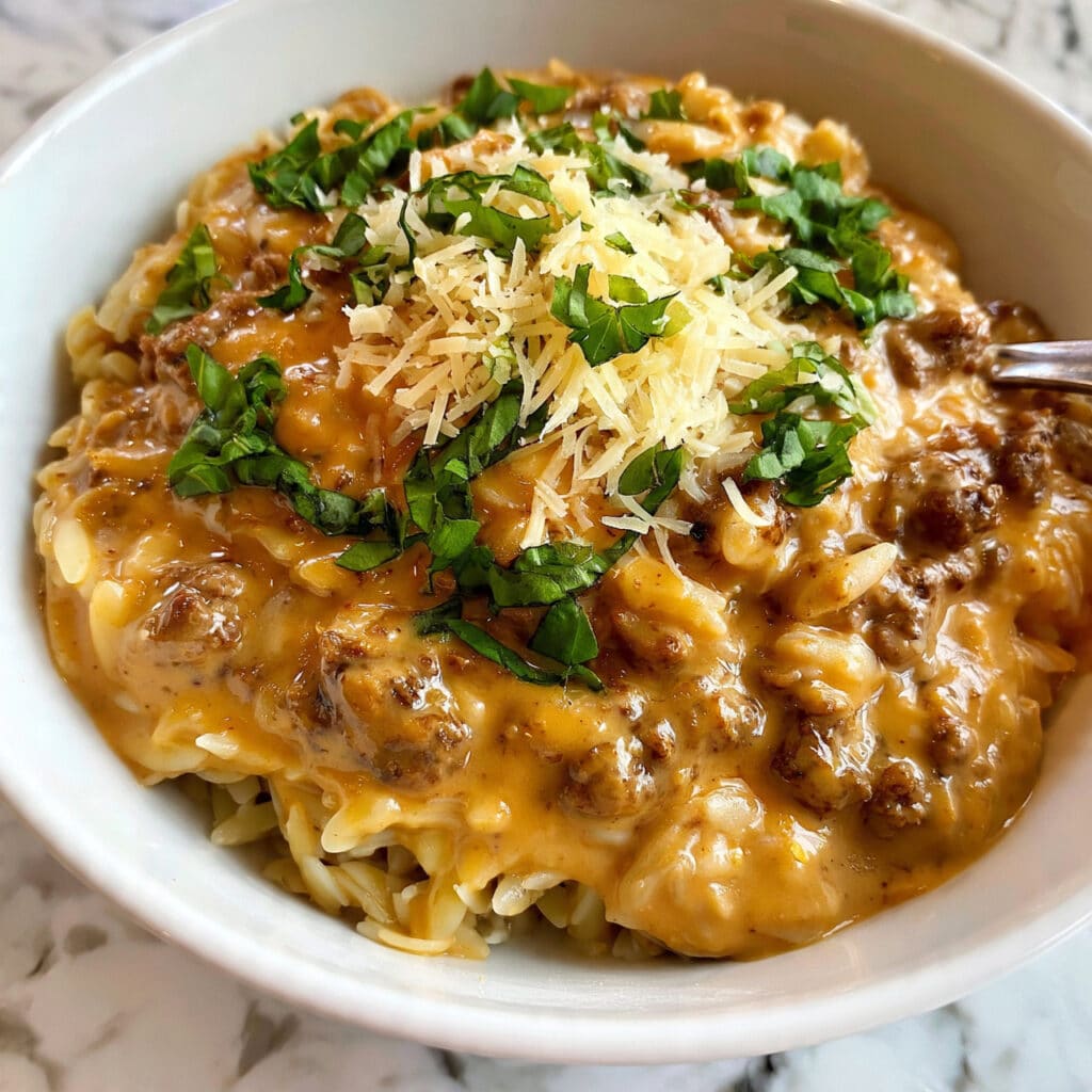 Ground Beef Orzo Skillet Dinner Recipe