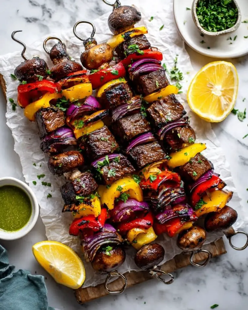 Grilled Steak Kabobs with Garlic-Herb Marinade Recipe