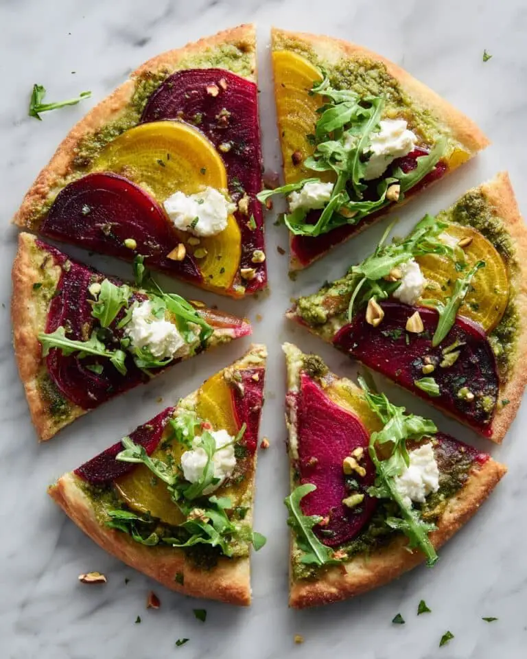 Beet Flatbread with Goat Cheese, Arugula, and Balsamic Glaze Recipe