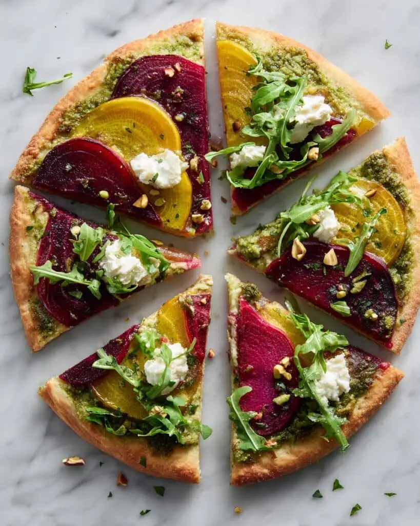 Beet Flatbread with Goat Cheese, Arugula, and Balsamic Glaze Recipe