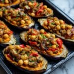 Vegan Stuffed Eggplant with Quinoa, Chickpeas, and Mediterranean Spices Recipe