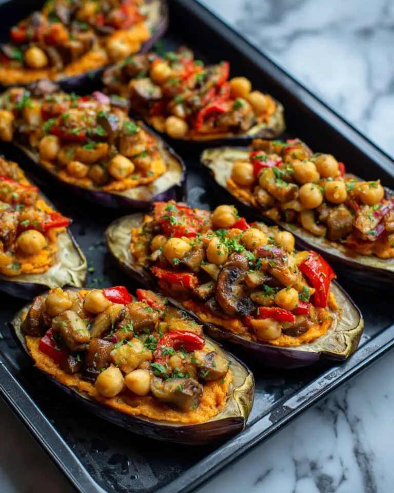 Vegan Stuffed Eggplant with Quinoa, Chickpeas, and Mediterranean Spices Recipe
