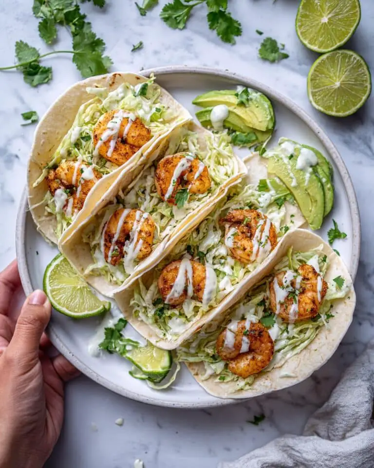 Spicy Shrimp Tacos with Garlic Cilantro Lime Slaw Recipe