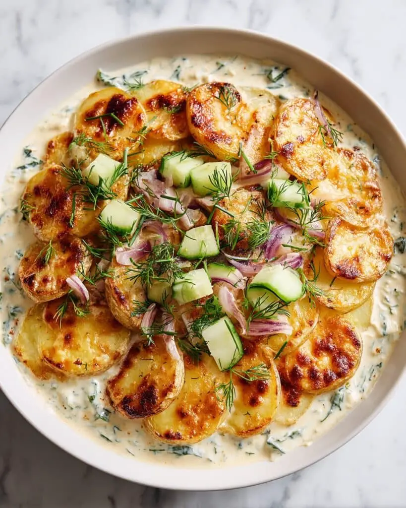 Smashed Potato Salad with Dill Pickles Recipe