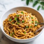 Creamy Peanut Noodles with Vegetables and Spicy Sauce Recipe