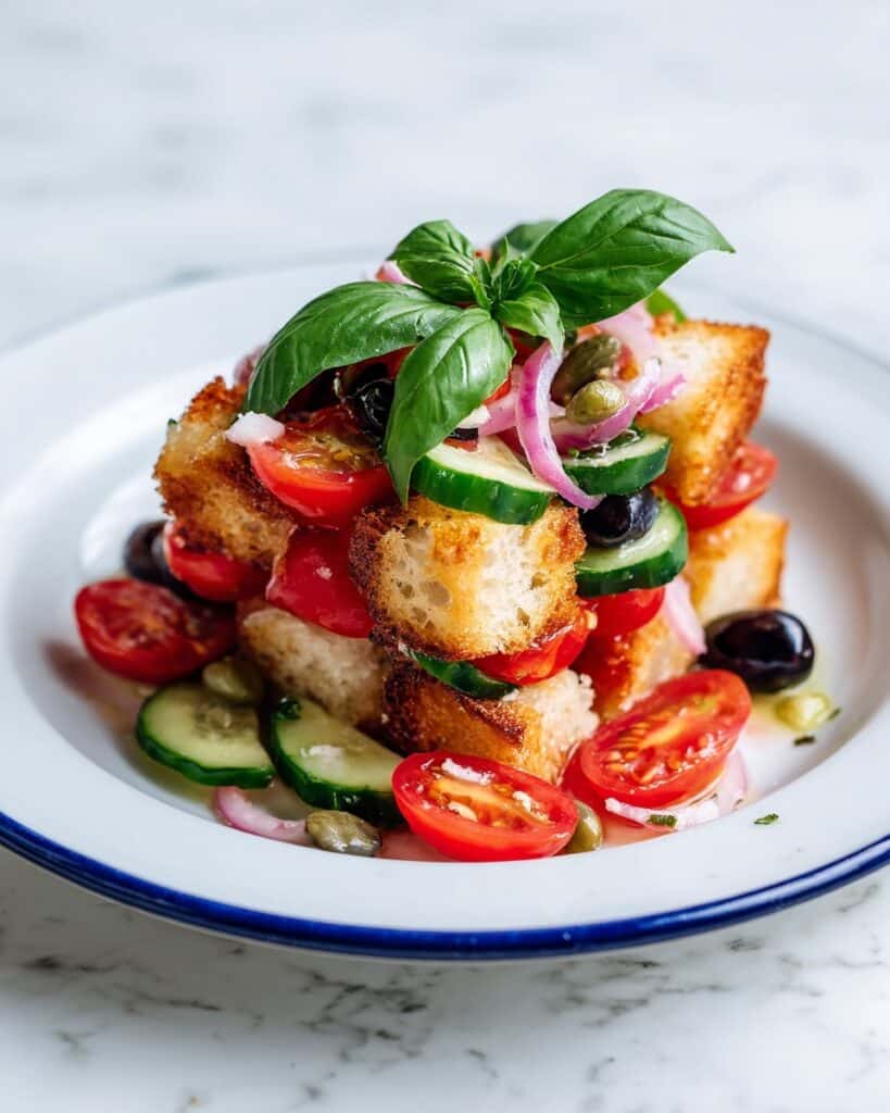 Italian Panzanella: Rustic Tuscan Bread Salad with Tomatoes, Cucumber, and Basil Recipe