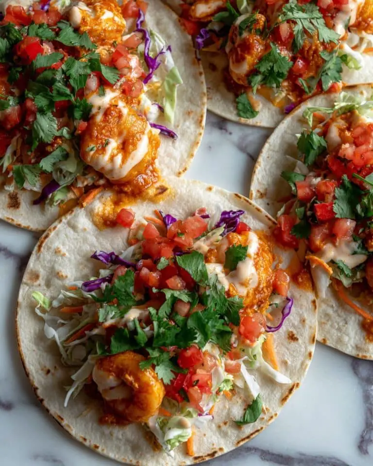 Bang Bang Shrimp Tacos with Creamy Spicy Sauce and Crunchy Slaw Recipe
