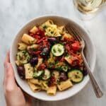 Vegan Summer Pasta with Cherry Tomatoes, Zucchini, Corn, and Lemon Basil Recipe