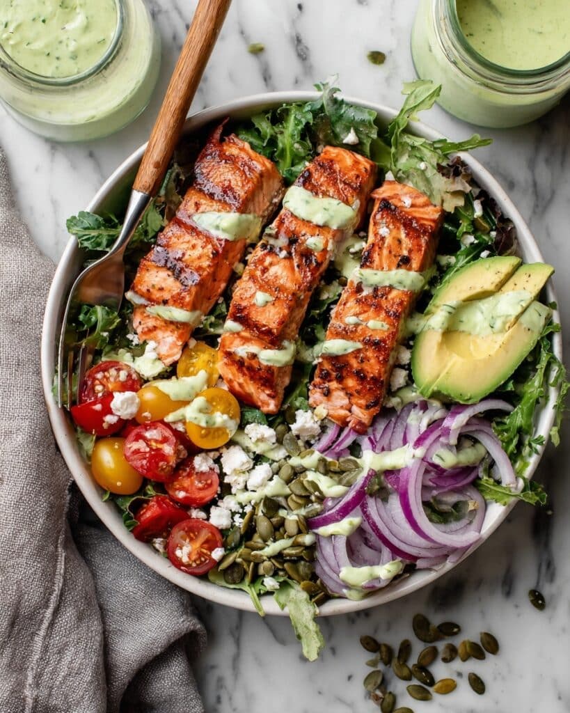 Grilled Salmon Salad with Creamy Cilantro Lime Dressing Recipe