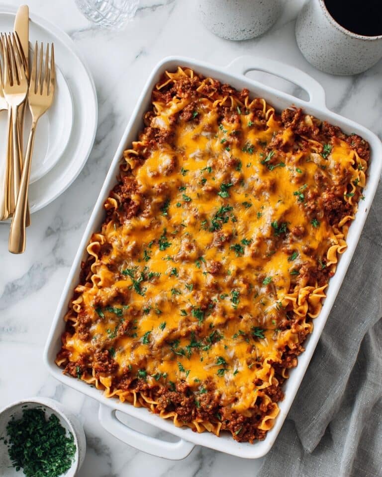 Creamy Sour Cream Noodle Bake with Ground Beef and Cheddar Recipe