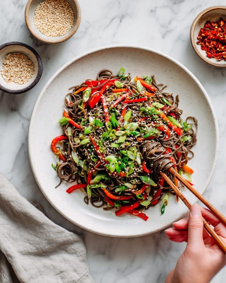 Sesame Soba Noodles with Fresh Vegetables and Savory Dressing Recipe